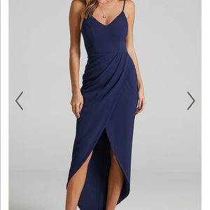 Showpo. LUCKY DAY DRAPE MAXI DRESS IN NAVY